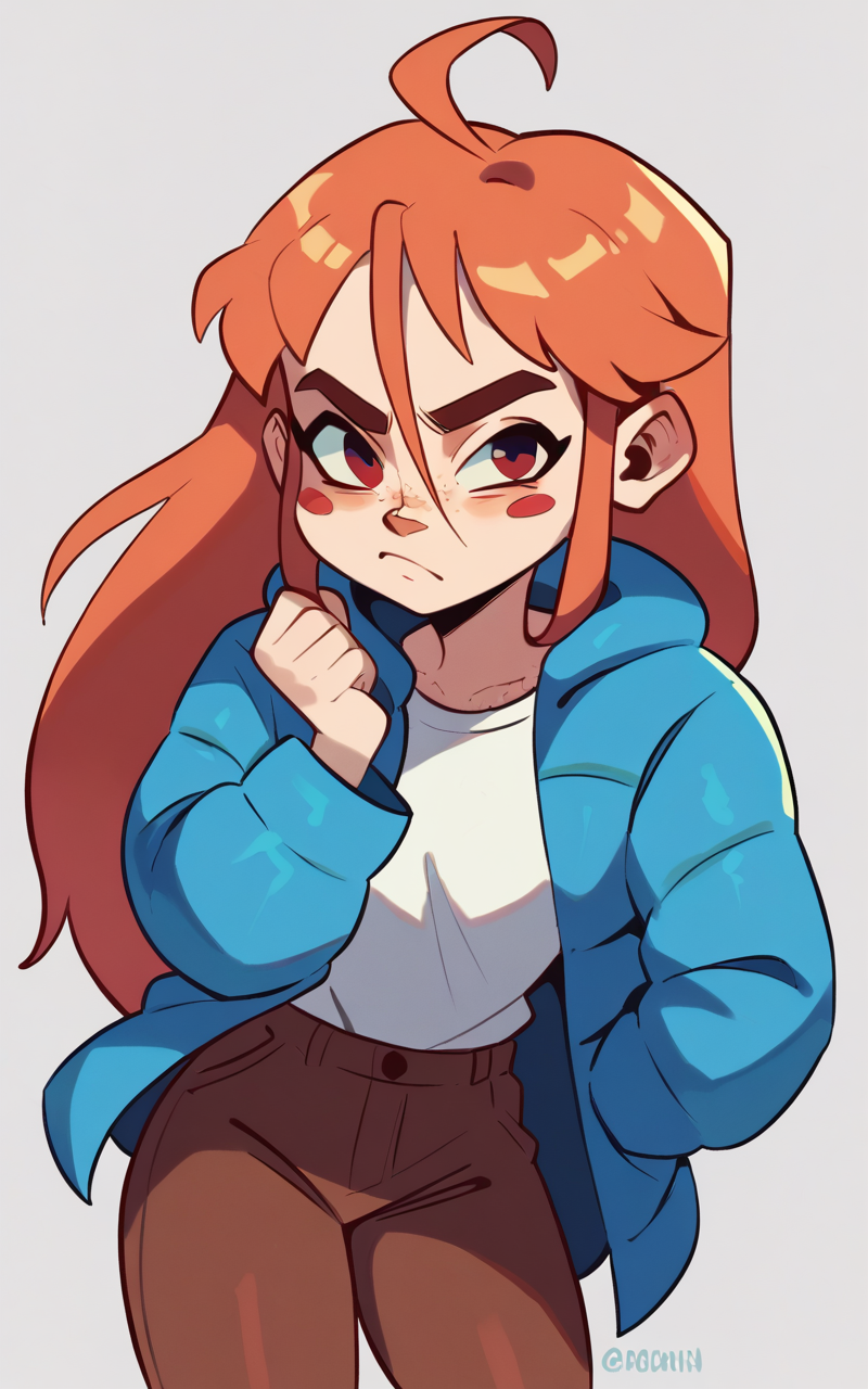 00009-265289647-_lora_madelinexlv0.9_1_ score_9, score_8_up, 1girl, madeline, orange hair, long hair, ahoge, red eyes, freckles, blush stickers,.png